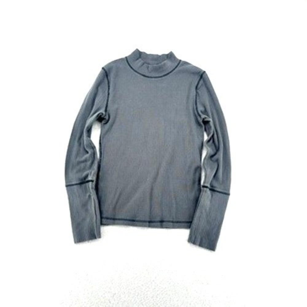 Free People Ribbed Mock Neck Long Sleeve Gray Top M